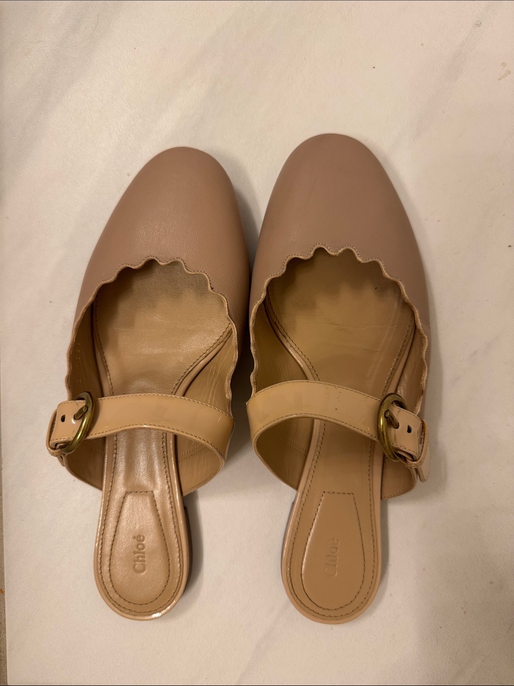 Chloe Scallop-Trim Leather Mules